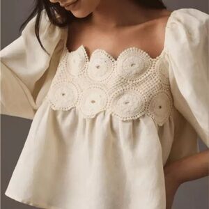Anthropologie Cream Crochet Detail Women's Top